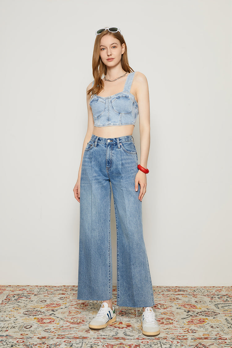 High Rise Pleat Baggy Jeans