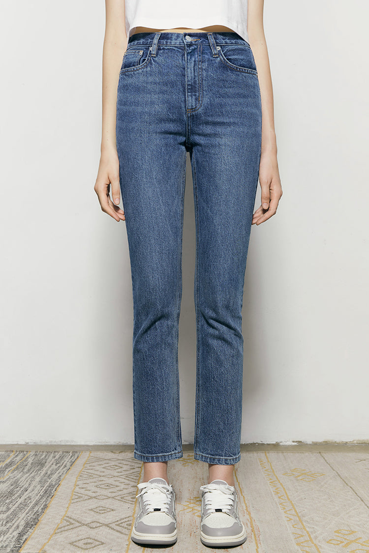 Two Shots High Rise Straight Crop Jeans