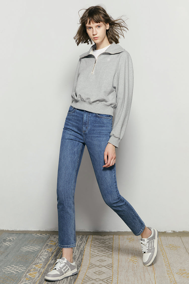 Two Shots High Rise Straight Crop Jeans